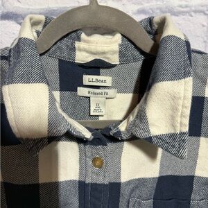 L.L. Bean Cream and Navy Plaid Flannel Shirt, Size 1X